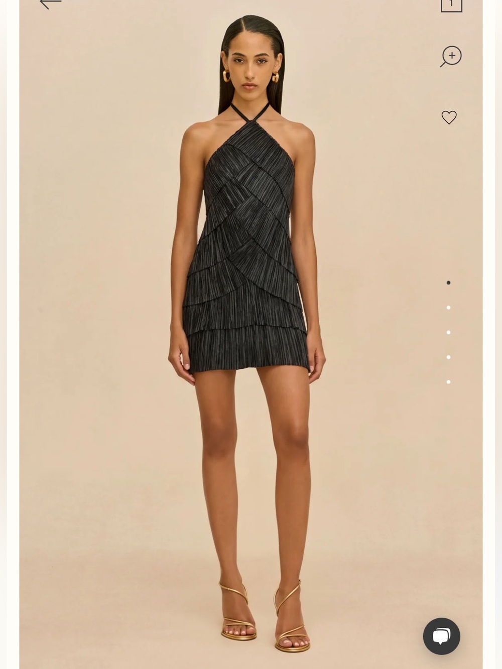 new Cult Gaia Varsha pleated plisse halter mini dress in metallic sheen black